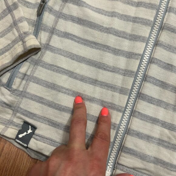 ICEBREAKER Merino Wool Full Zip Small High Neck Stripe Beige w/ Pockets GUC - Picture 2 of 5